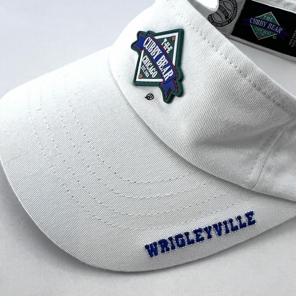 The Cubby Bear Chicago Wrigleyville Baseball White Visor Cap Hat Adjustable - Picture 2 of 7